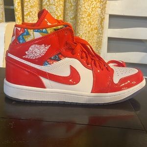 Barcelona Sweater Red Patent Jordan 1 mid’s